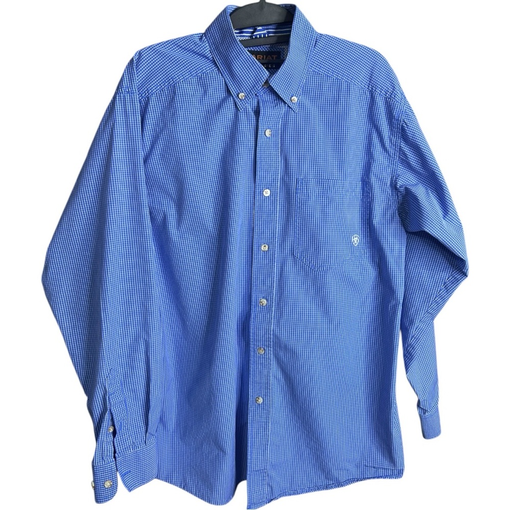 ARIAT | Pro Series Blue Checkered Long Sleeve Button Down Mens Shirt Size Medium